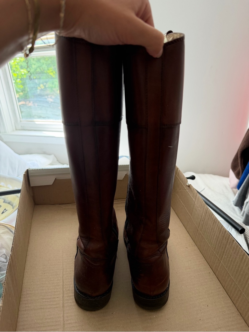 FRYE AND CO. Women's Tall Leather Riding Boots in Brown - Picture 2 of 8